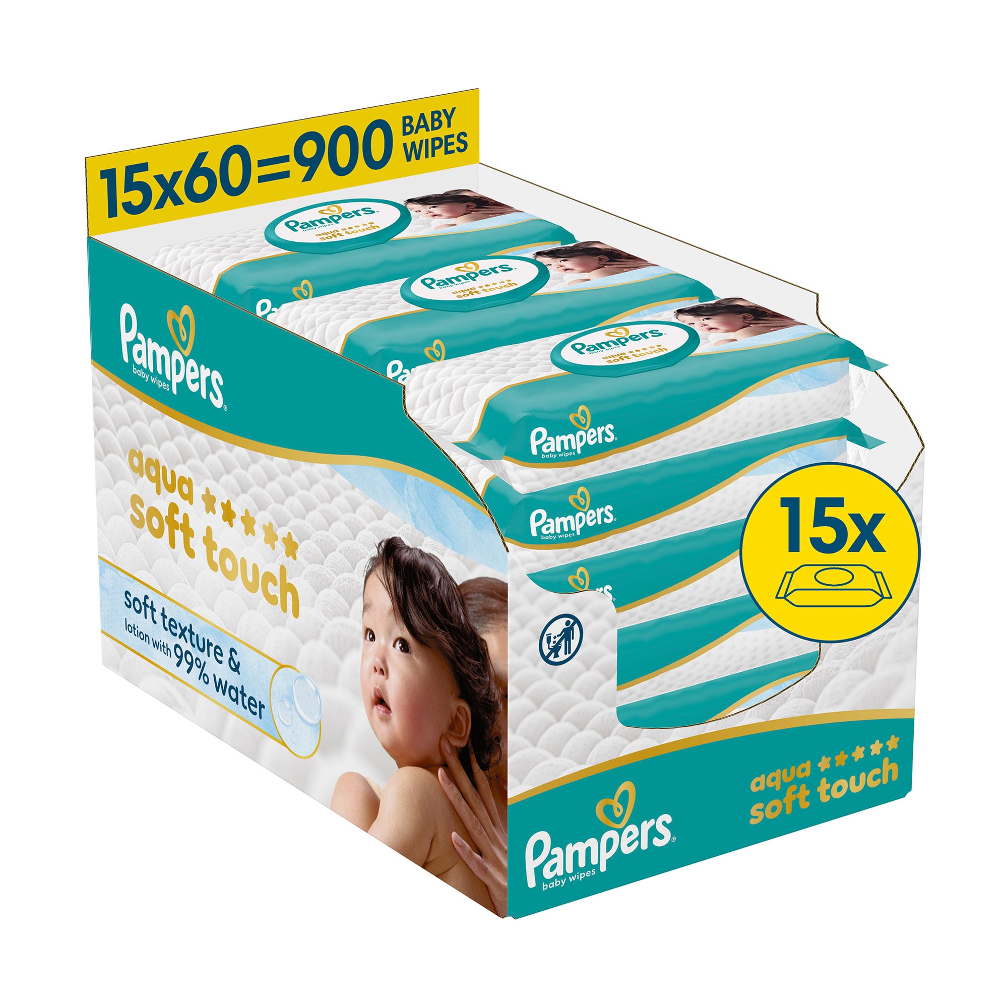 Дитячі вологі серветки Pampers Aqua Soft Touch, 15*60 шт