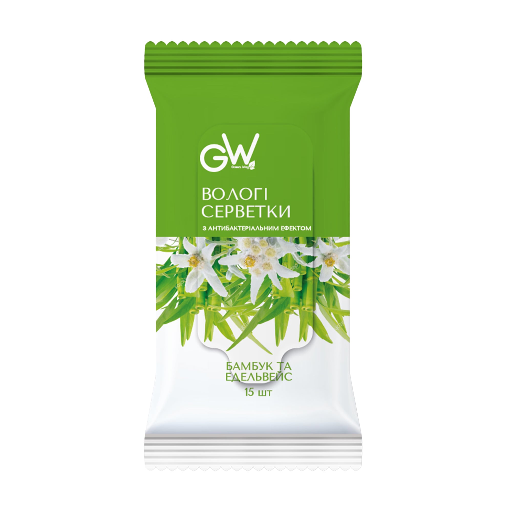 Вологі серветки Green Way ФітоЛінія з екстрактом бамбука та едельвейсу, 15 шт